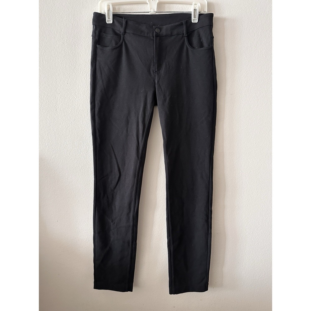 Athleta Women's 8 Petite Black Ponte Knit 5-Pocket Pants Straight 27 Inch Inseam